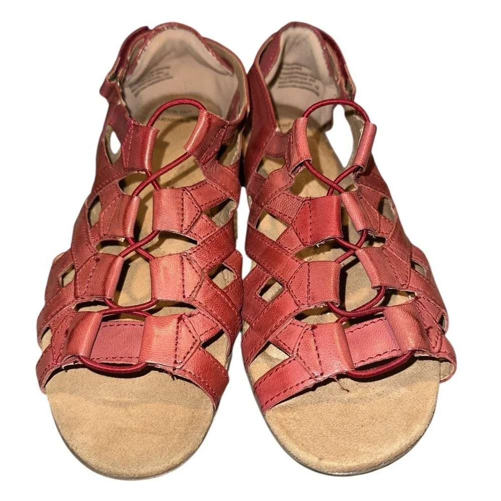 Earth Origins Womens Sz 11 Flat Leather Strappy Sandals Belle Bridget Regal Red - Picture 5 of 8